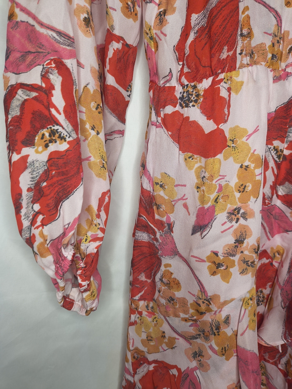Parker Pink Floral Ruffle Midi Dress with Red & Yellow Accents - Picture 6 of 6